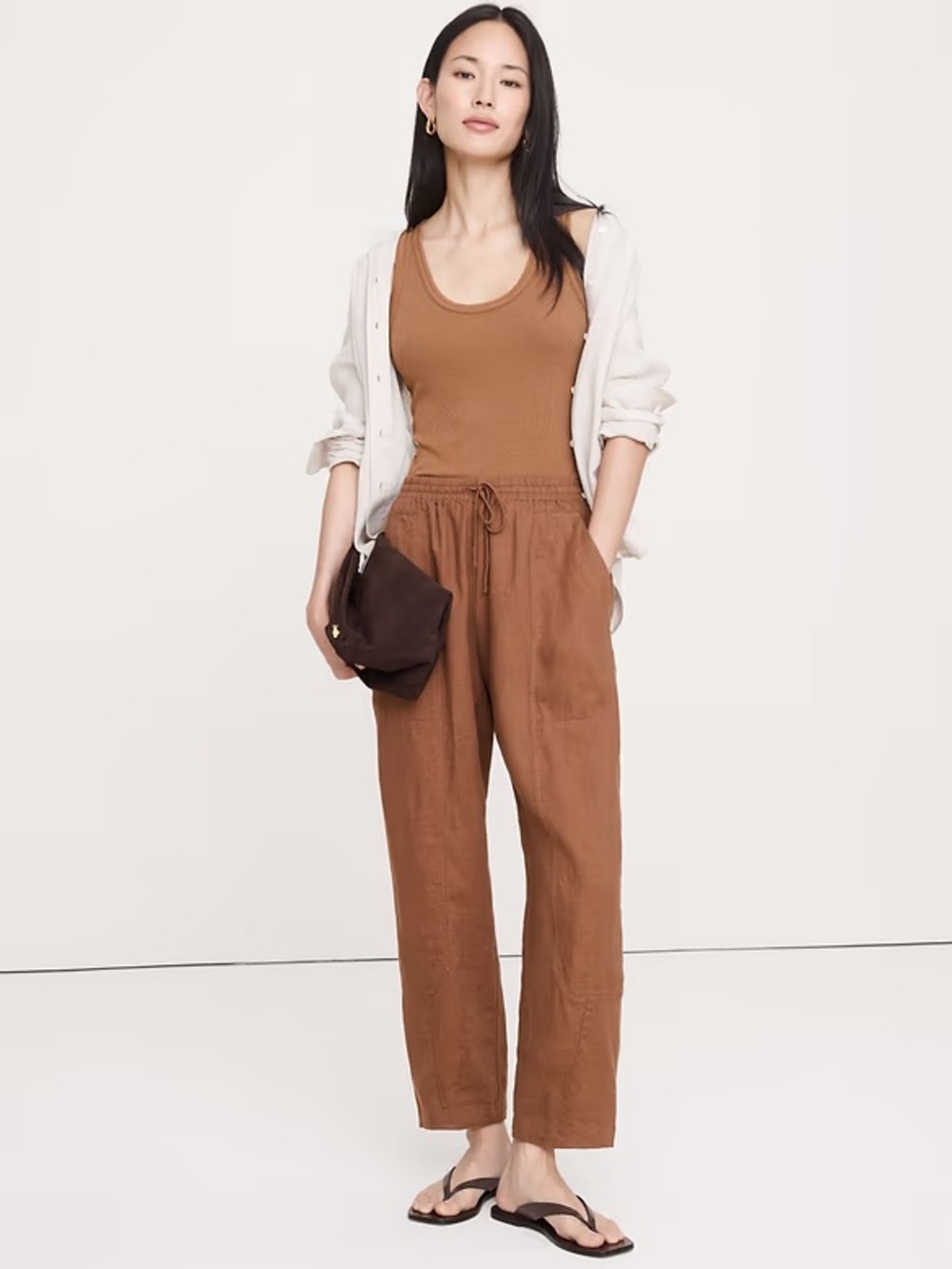 Banana Republic Brown Linen Barrel Leg Pull On Pants NWT Medium